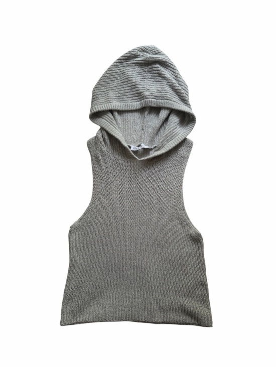 Zara Sweaters - Zara Light Heather Gray Open-Knit Sleeveless Hoodie Top